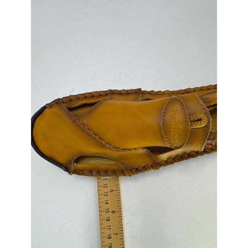 Fashion Mens Tan Leather Fisherman Sandals Closed Toe Stitched Rubber Sole 11.5 - Picture 10 of 10